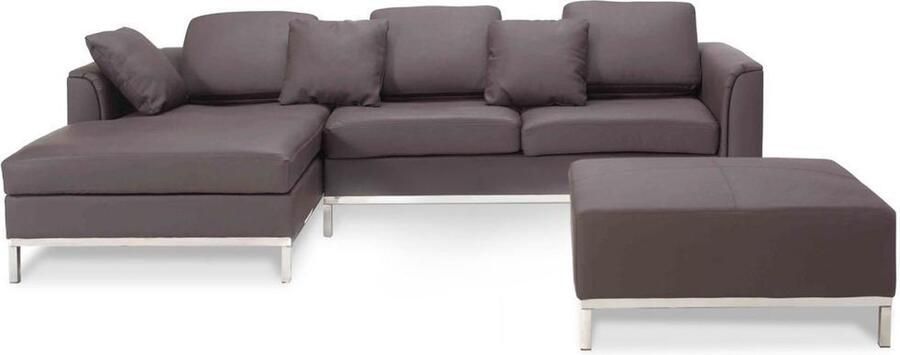 Beliani Hoekbank OSLO Leer Bruin Met ottomaan 5-zitter Rechterzijde