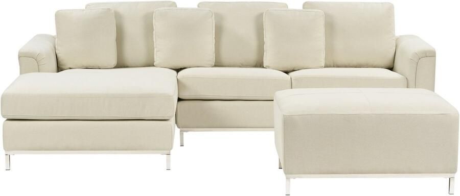 Beliani Hoekbank OSLO Stof Lichtbeige Met ottomaan 5-zitter Rechterzijde