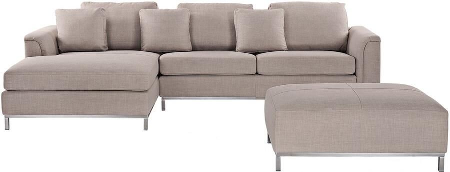 Beliani Hoekbank OSLO Stof Lichtbeige Met ottomaan 5-zitter Rechterzijde - Foto 2