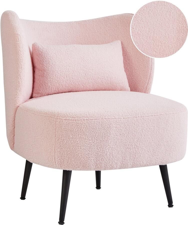 Beliani OTSBY II Fauteuil Pastelroze Bouclé