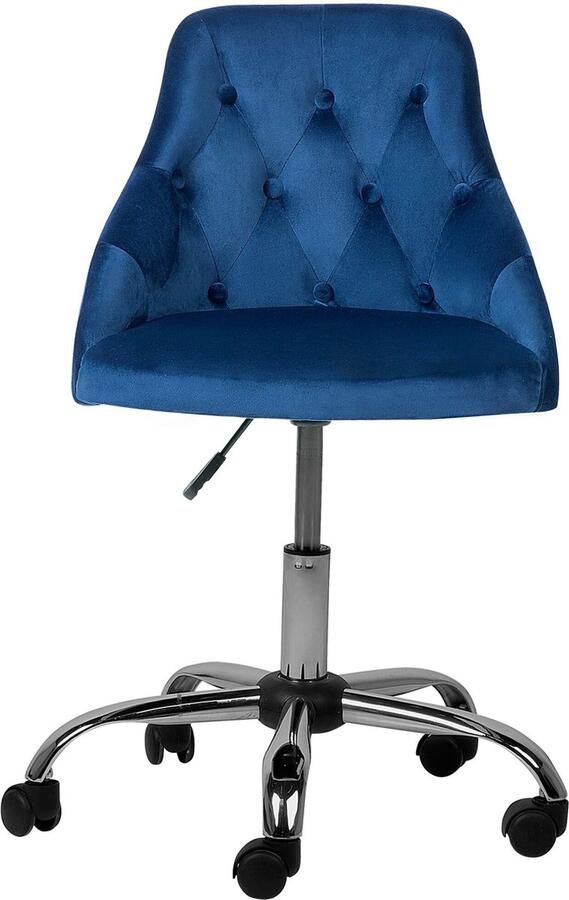 Beliani Bureaustoel Draaibaar PARRISH Fluweel Marineblauw - Foto 5