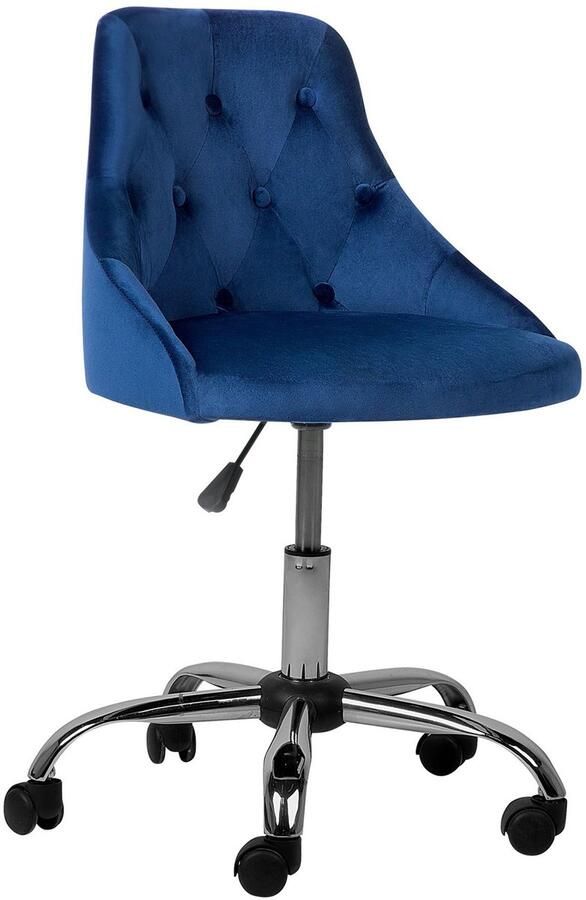 Beliani Bureaustoel Draaibaar PARRISH Fluweel Marineblauw - Foto 2