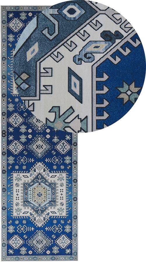 Beliani PARVAKADLI Laagpolig vloerkleed Lichtblauw 60 x 200 cm Polyester - Foto 2