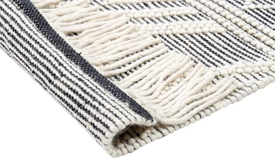 Beliani PAZAR Modern vloerkleed Zwart Wit 160 x 230 cm Wol