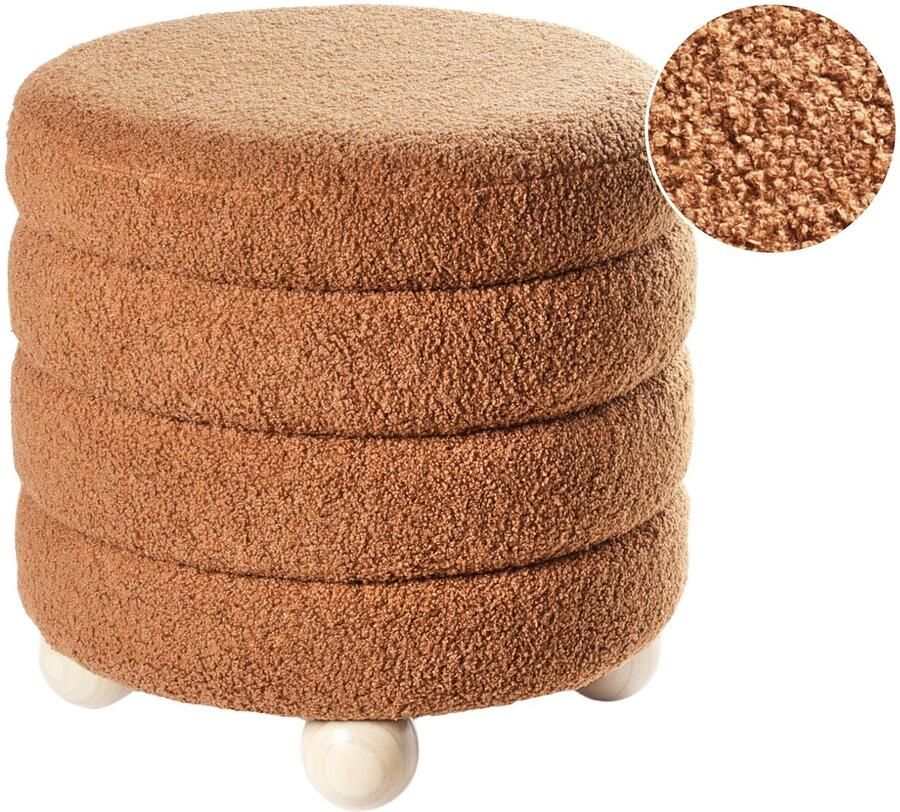 Beliani Poef CHILLY Bouclé Goudbruin 42 cm 42 cm 41 cm