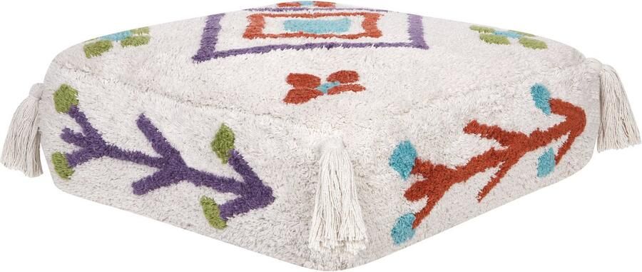 Beliani Poef Geborduurd DIPLO Katoen Wit 55 cm 55 cm 20 cm