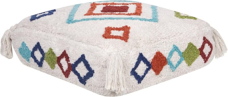 Beliani Poef Geborduurd SEERANI Katoen Wit 55 cm 55 cm 20 cm