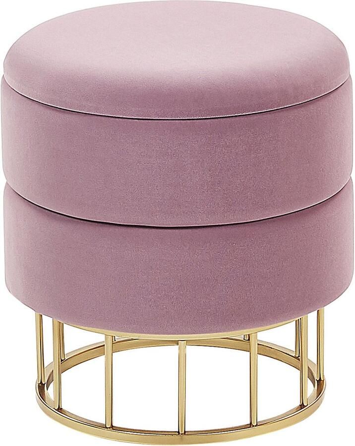Beliani Poef met opbergruimte ELGIN Fluweel Roze 37 cm 37 cm 42 cm