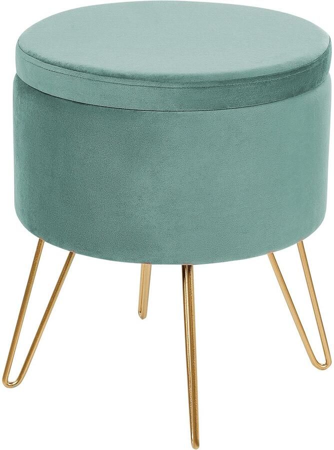 Beliani Poef met opbergruimte SILAS Fluweel Mintgroen 42 cm 42 cm 44 cm