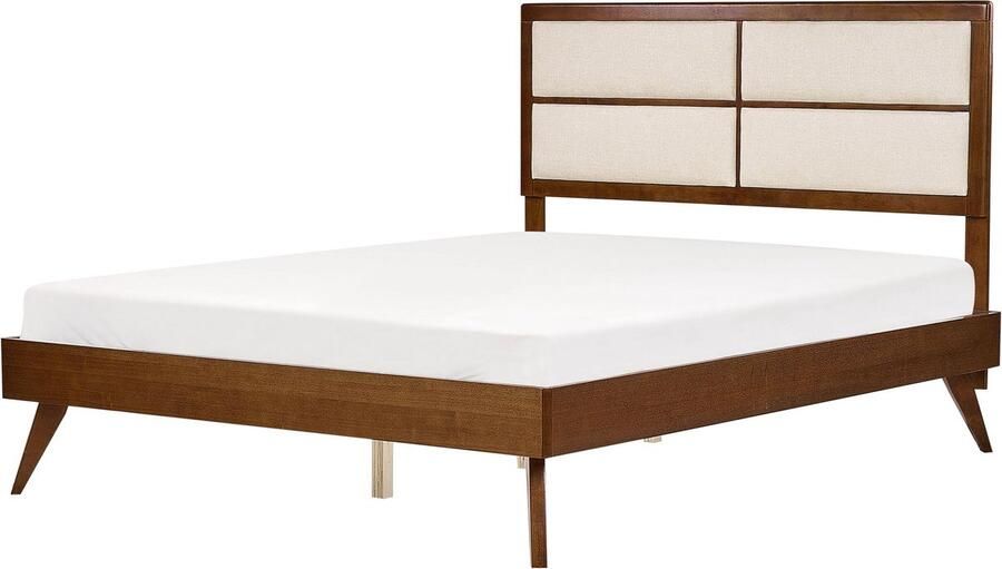 Beliani POISSY Tweepersoonsbed Donkerhout Beige 160 x 200 cm MDF