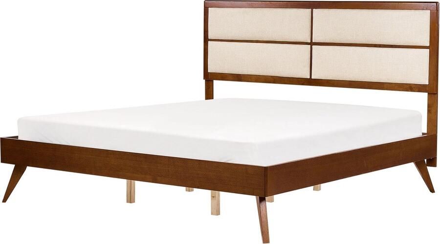 Beliani POISSY Tweepersoonsbed Donkerhout Beige 180 x 200 cm MDF
