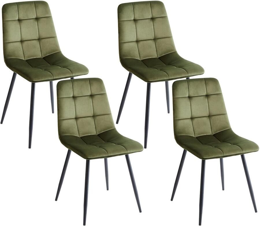 Beliani POWELL Eetkamerstoel set van 4 Olijfgroen Fluweel