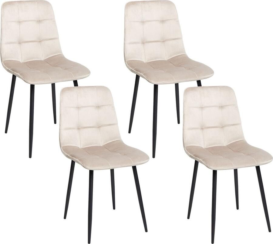 Beliani Set van 4 eetkamerstoelen POWELL Fluweel Beige