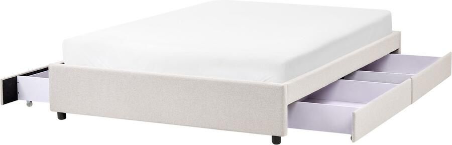 Beliani Bed met opbergruimte zonder hoofdbord Stof PRADES 140 x 200 cm Lichtbeige