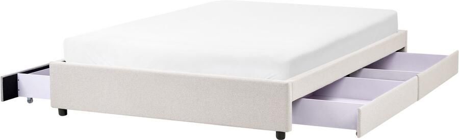 Beliani Bed met opbergruimte zonder hoofdbord Stof PRADES 160 x 200 cm Lichtbeige