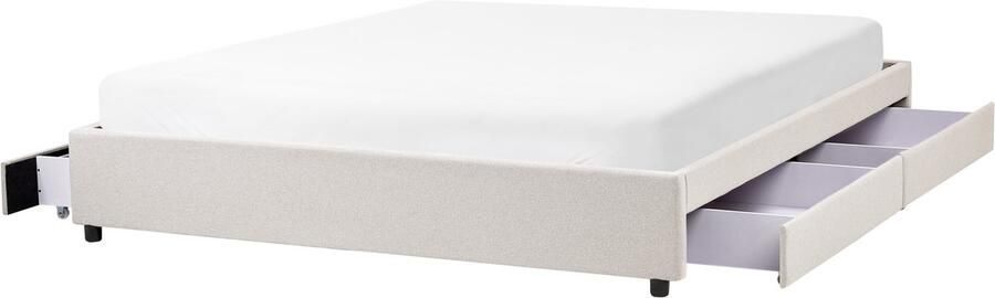 Beliani Bed met opbergruimte zonder hoofdbord Stof PRADES 180 x 200 cm Lichtbeige
