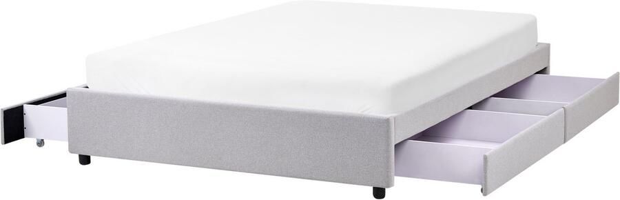 Beliani Bed met opbergruimte zonder hoofdbord Stof PRADES 140 x 200 cm Lichtgrijs