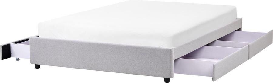 Beliani Bed met opbergruimte zonder hoofdbord Stof PRADES 160 x 200 cm Lichtgrijs