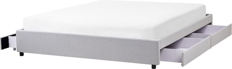 Beliani Bed met opbergruimte zonder hoofdbord Stof PRADES 180 x 200 cm Lichtgrijs