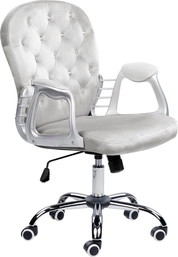 Beliani Bureaustoel Draaibaar PRINCESS Fluweel Lichtgrijs