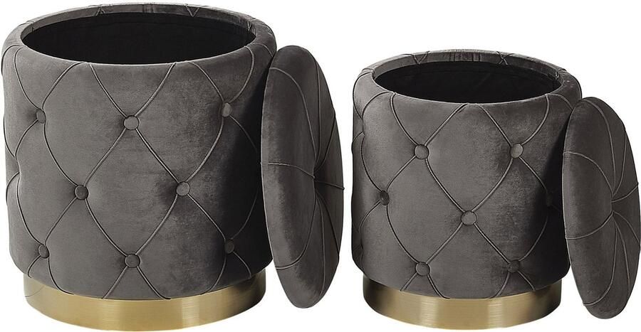 Beliani Set van 2 opbergpoefs PUEBLO Fluweel Grijs 40 33 cm 40 33 cm 44 36 cm - Foto 3