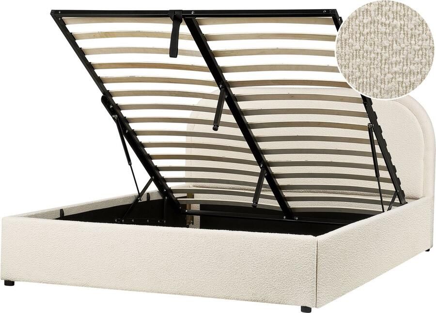 Beliani QUILLIEN Bed met opbergruimte Lichtbeige 140 x 200 cm Polyester