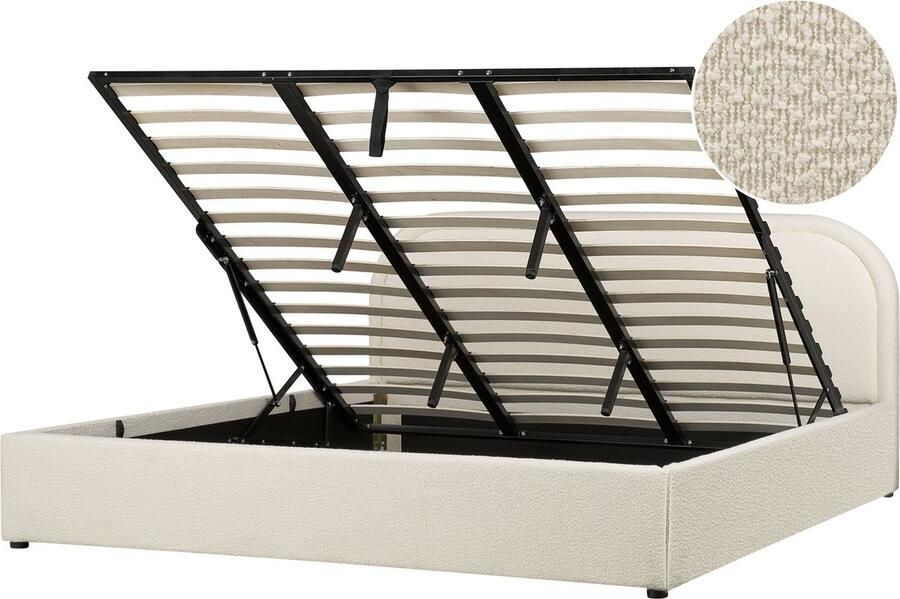 Beliani -QUILLIEN-Bed met opbergruimte-Lichtbeige-180 x 200 cm-Polyester