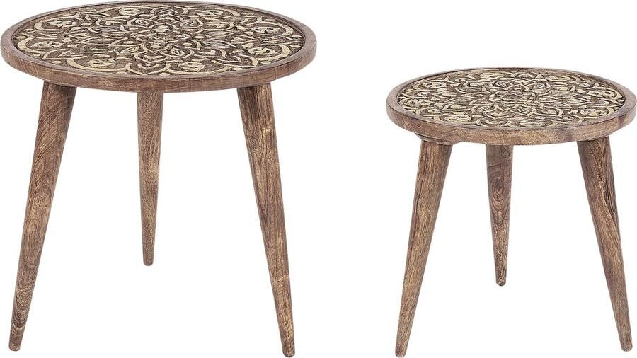 Beliani -RANJA-Bijzettafel set van 2-Donkere houtkleur-Mangohout
