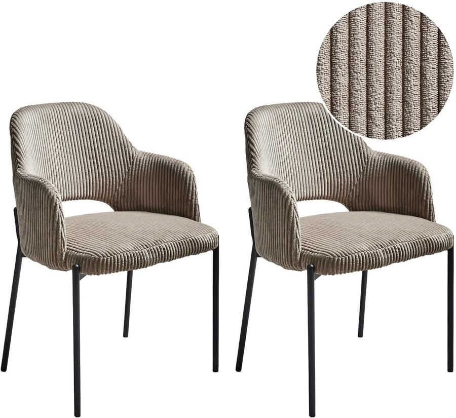 Beliani Set van 2 eetkamerstoelen RATON Corduroy Taupe