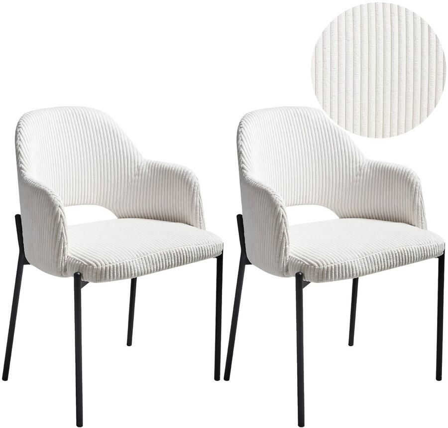 Beliani Set van 2 eetkamerstoelen RATON Corduroy Gebroken wit