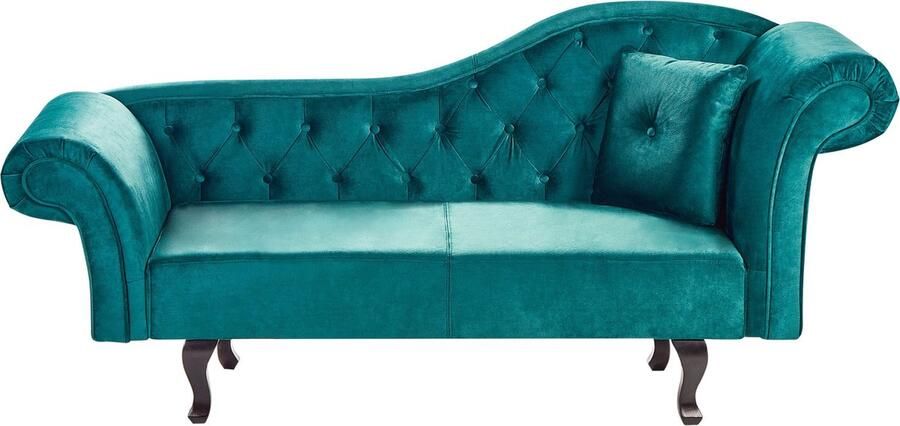 Beliani Rechtszijdige chaise longue LATTES Fluweel Smaragdgroen met kussen