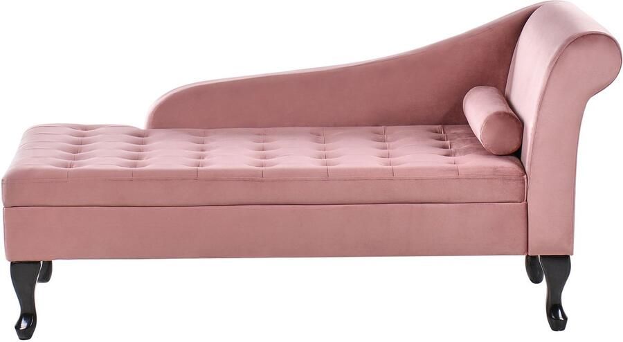 Beliani Rechtszijdige chaise longue PESSAC Fluweel Roze met opbergruimte