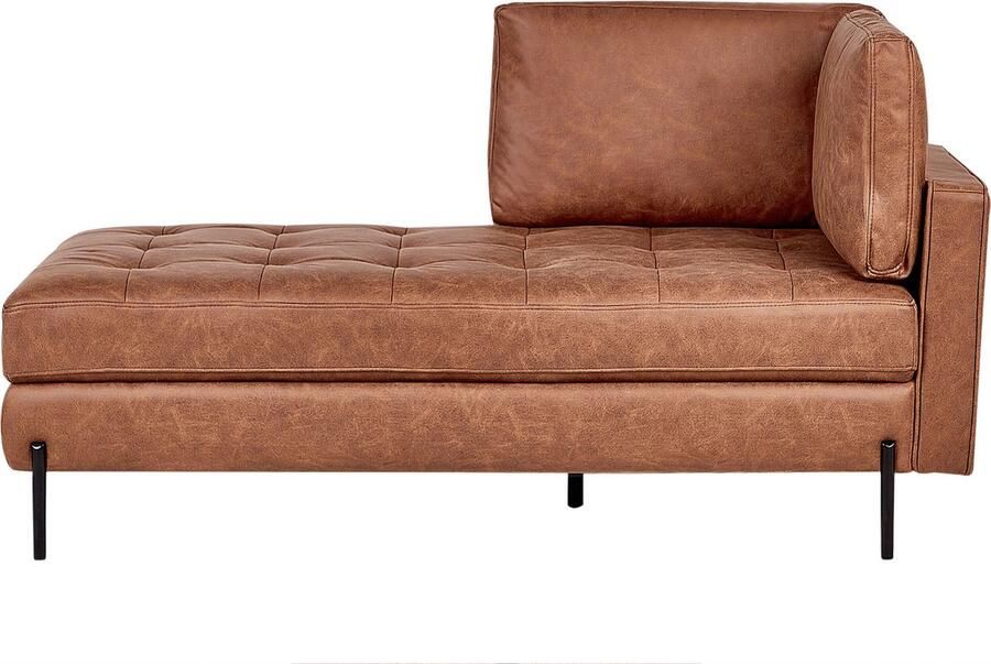 Beliani Rechtszijdige chaise longue REBAIS Kunstleer Goudbruin - Foto 2