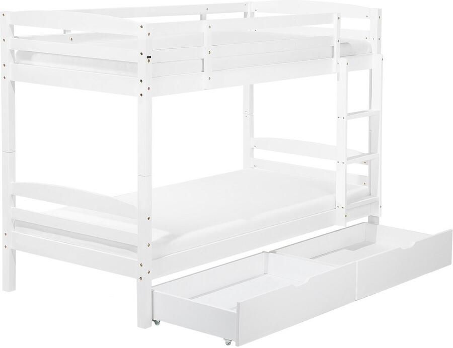 Beliani -REGAT -Stapelbed met opbergruimte-Wit-90 x 200 cm-Dennenhout