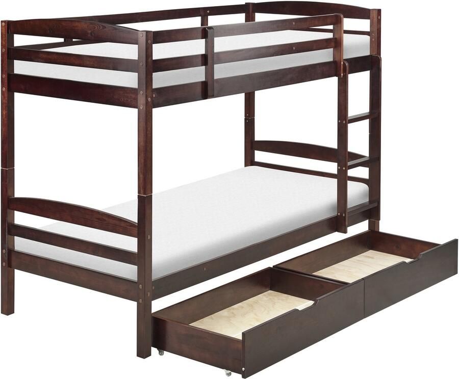 Beliani Hoogslaper met laden Dennenhout REGAT 90 x 200 cm Donkerbruin