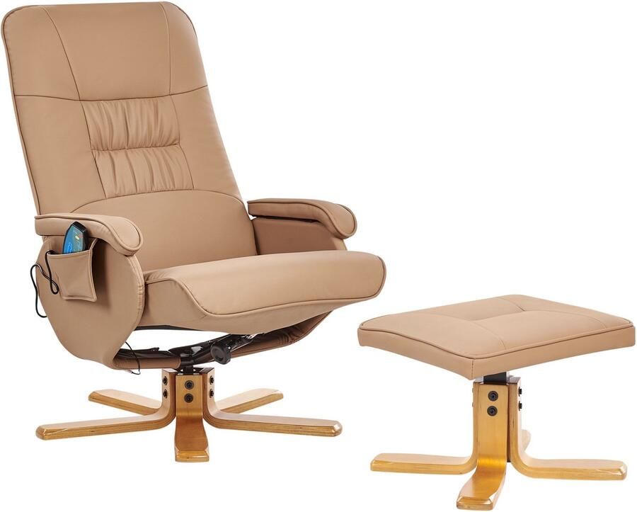 Beliani -RELAXPRO-Relaxfauteuil met voetenbank-Lichtbruin-Kunstleer