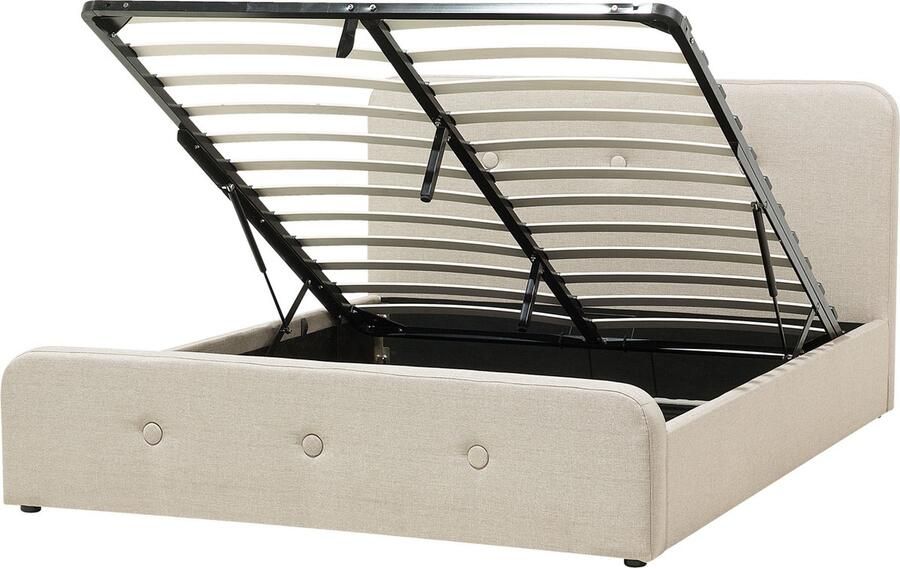 Beliani RENNES Tweepersoonsbed met opbergruimte Beige 160 x 200 cm Polyester