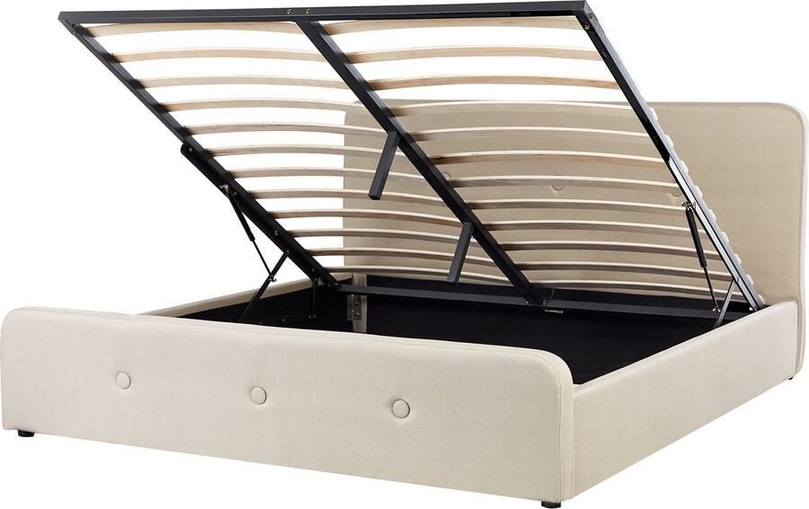 Beliani Bed met opbergruimte Kunstlinnen RENNES 180 x 200 cm Beige - Foto 2