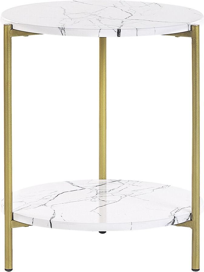Beliani Bijzettafel marmereffect wit met goud REVA