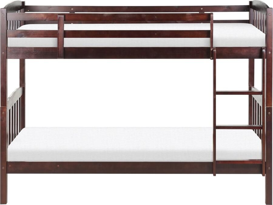 Beliani REVIN Stapelbed Donkerbruin 90 x 200 cm Grenenhout