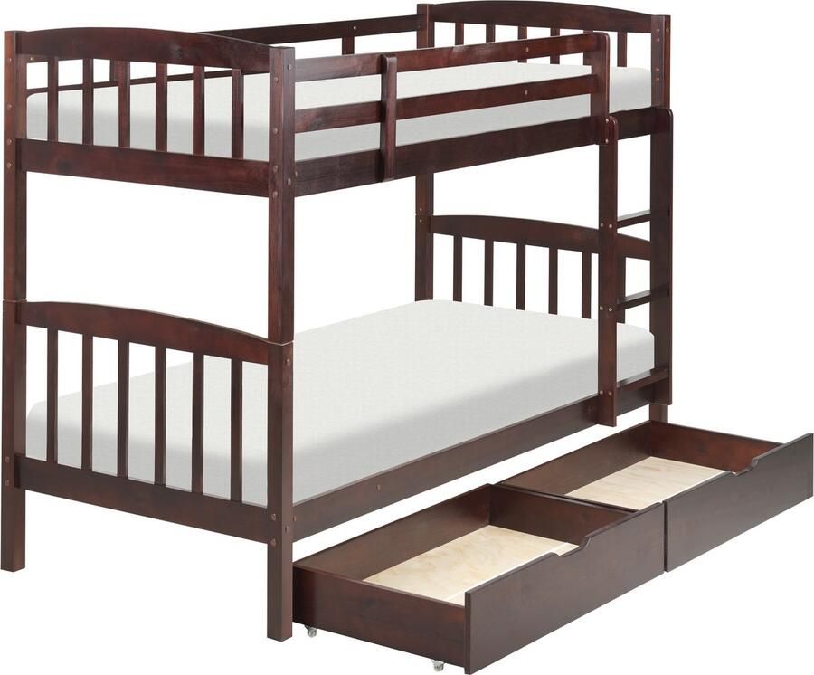 Beliani -REVIN-Stapelbed met opbergruimte-Bruin-90 x 200 cm-Dennenhout