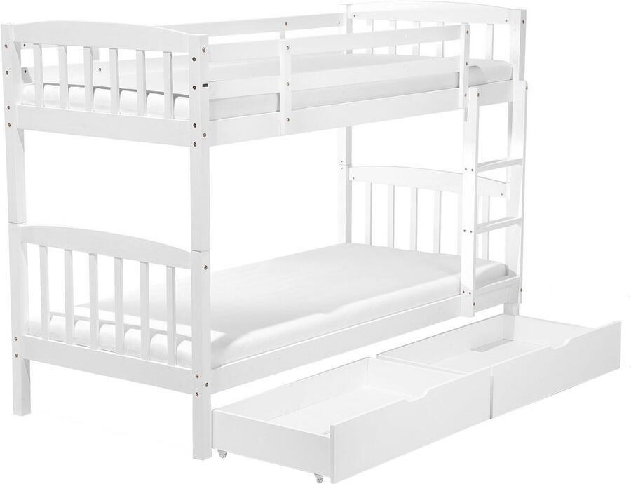 Beliani -REVIN -Stapelbed met opbergruimte-Wit-90 x 200 cm-Dennenhout