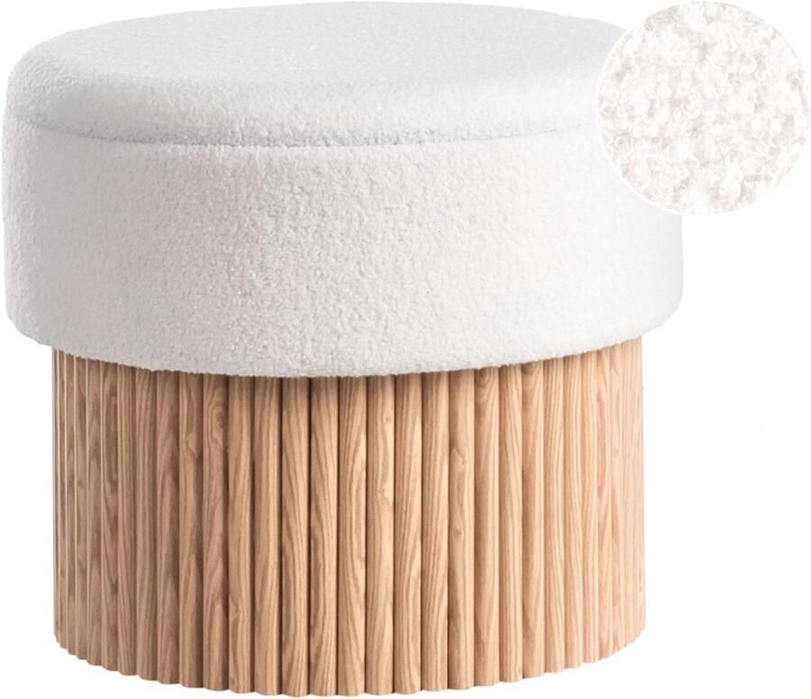 Beliani Poef met opbergruimte RICHEY Bouclé Gebroken wit 50 cm 50 cm 46 cm
