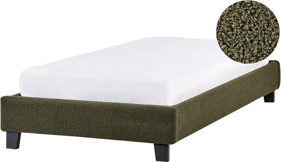Beliani Bed zonder hoofdbord Bouclé ROANNE 90 x 200 cm Donkergroen