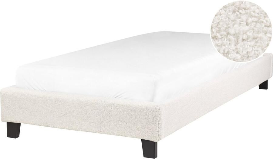 Beliani Bed zonder hoofdbord Bouclé ROANNE 90 x 200 cm Crème