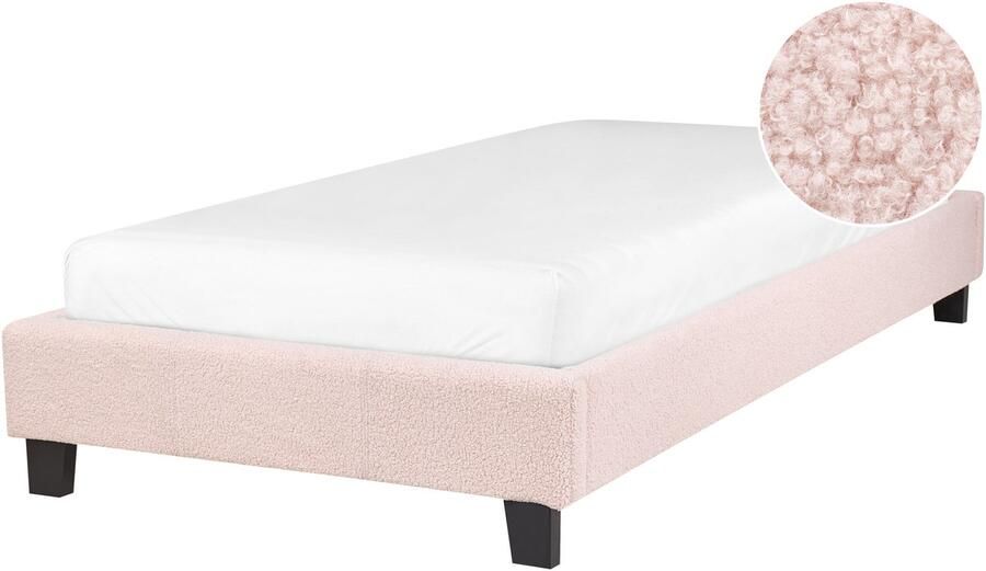 Beliani Bed zonder hoofdbord Bouclé ROANNE 90 x 200 cm Pastelroze