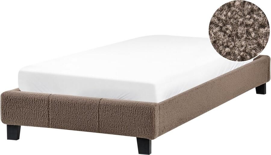 Beliani Bed zonder hoofdbord Bouclé ROANNE 90 x 200 cm Taupe