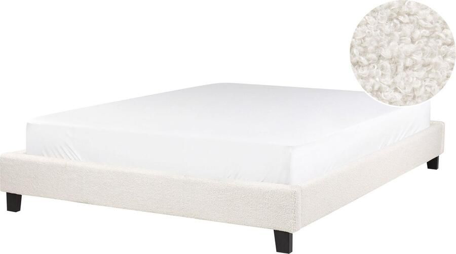 Beliani Bed zonder hoofdbord Bouclé ROANNE 140 x 200 cm Crème