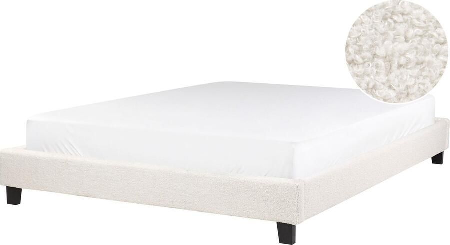 Beliani -ROANNE -Tweepersoonsbed-Lichtbeige-160 x 200 cm-Bouclé