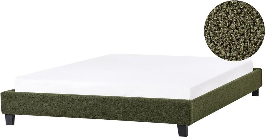 Beliani Bed zonder hoofdbord Bouclé ROANNE 160 x 200 cm Donkergroen